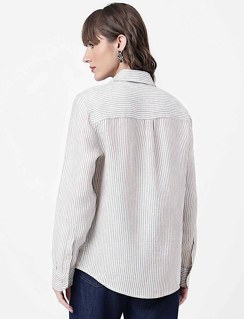 Pure Linen Striped Spread Collar Shirt