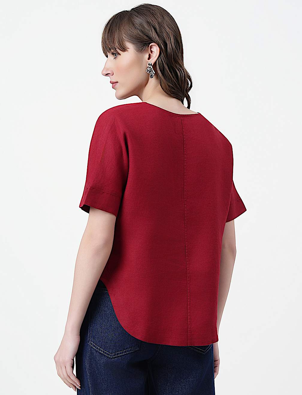 Pure Linen Plain V-Neck Top