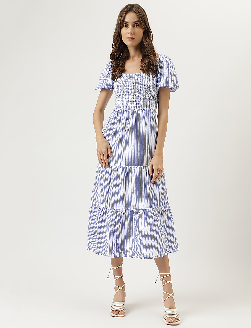 Printed Midi Square Neck Dress