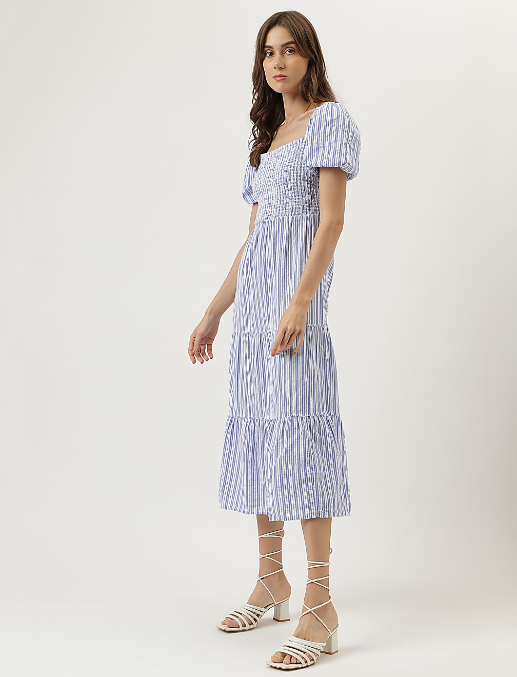 Printed Midi Square Neck Dress