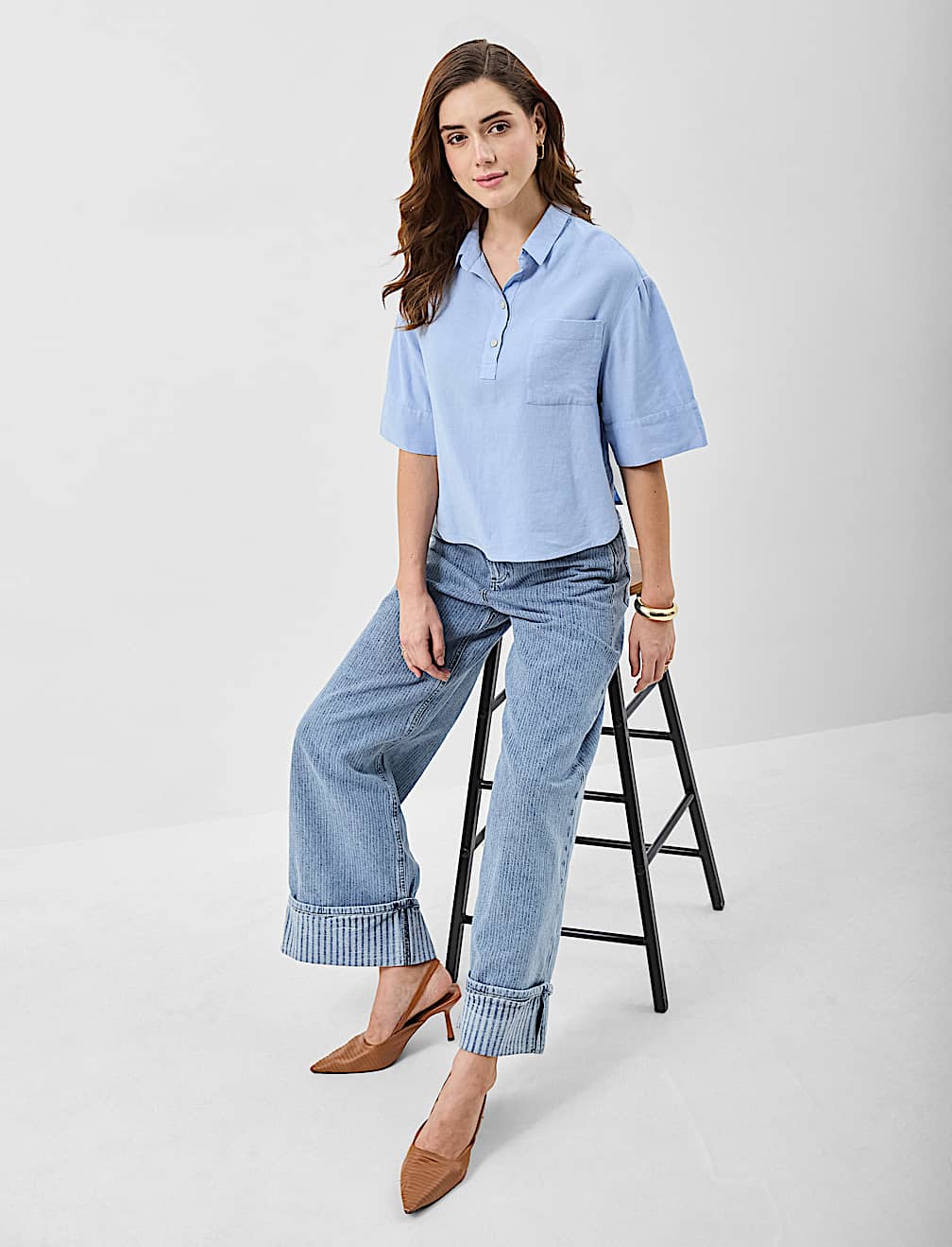Linen Rich Cropped Shirt