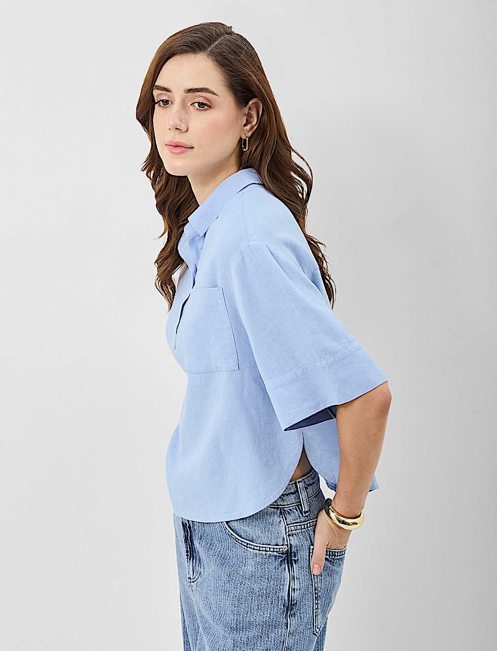 Linen Rich Cropped Shirt