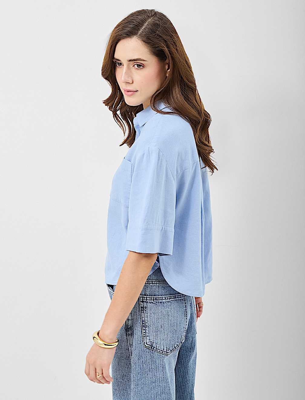 Linen Rich Cropped Shirt