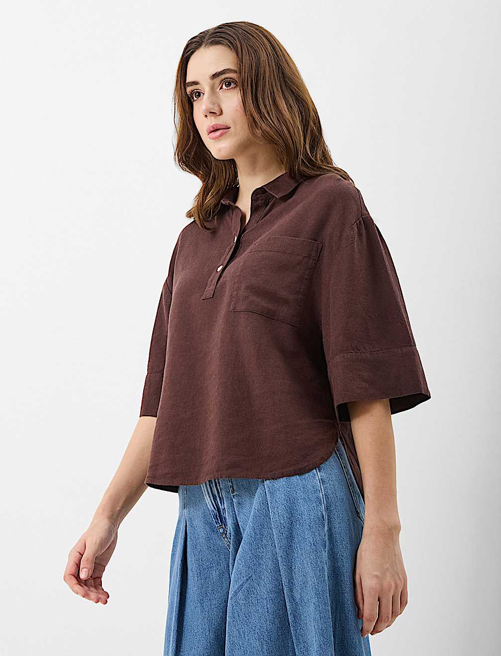 Linen Rich Cropped Shirt