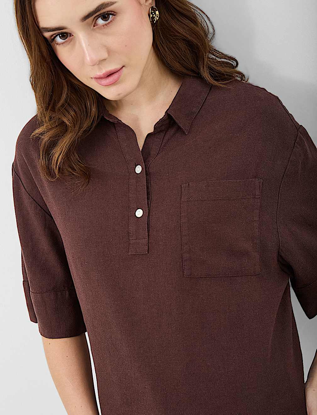 Linen Rich Cropped Shirt