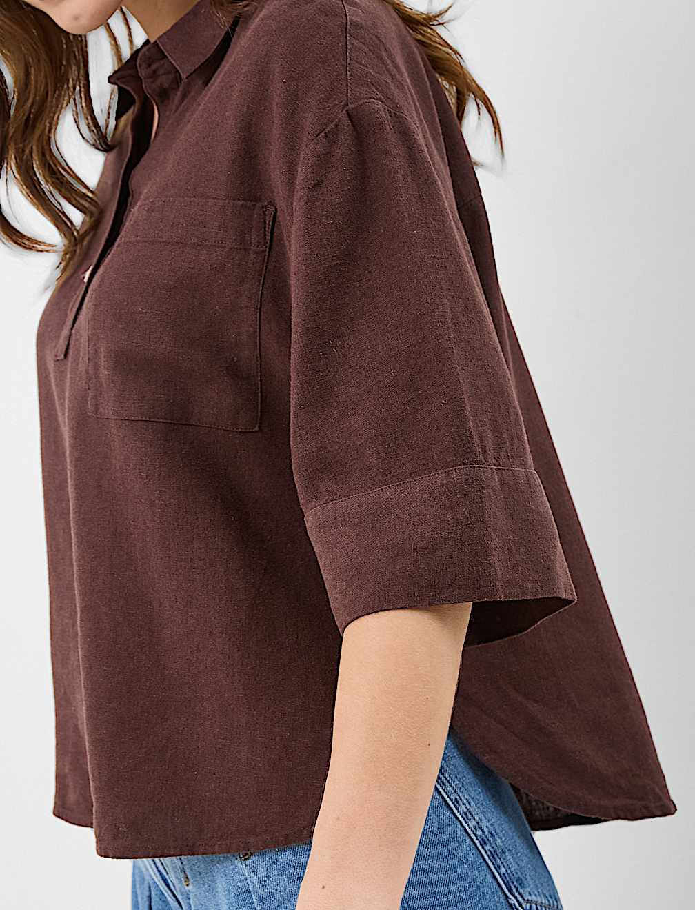 Linen Rich Cropped Shirt