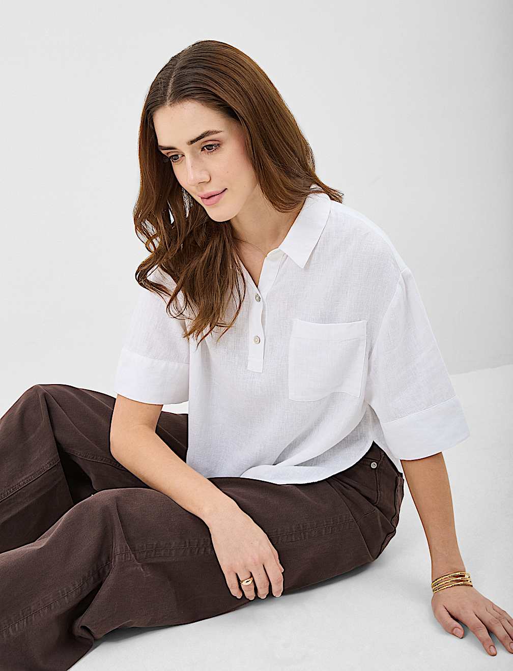 Linen Rich Cropped Shirt
