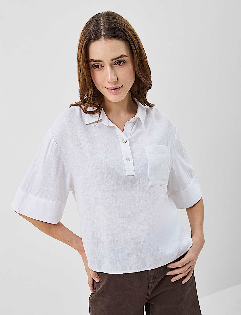 Linen Rich Cropped Shirt