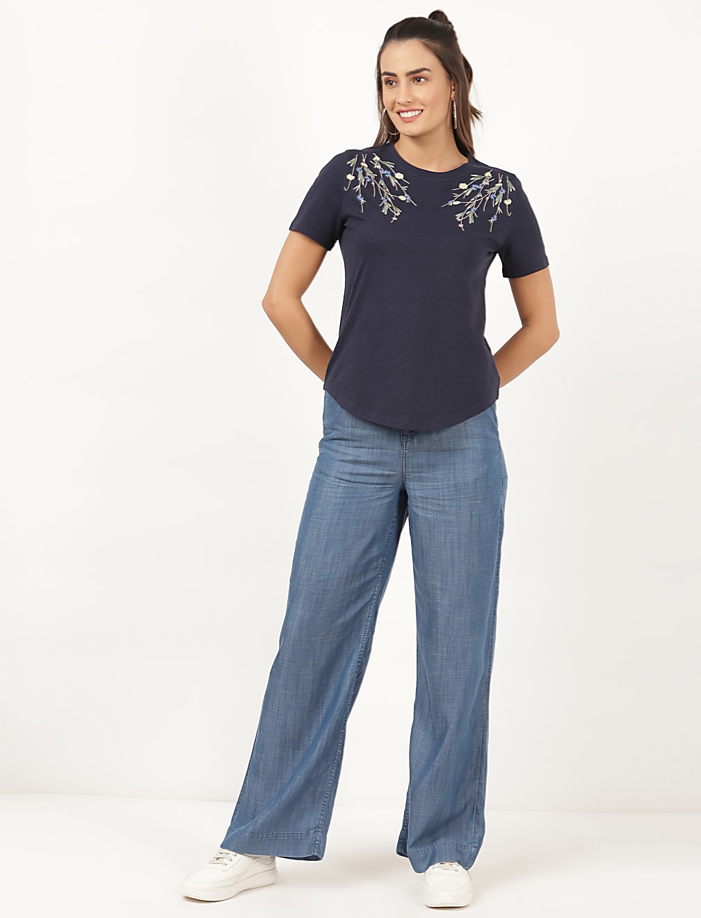 Pure Cotton Embroidery Round Neck Top