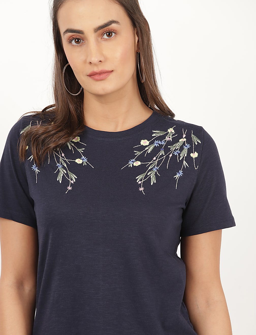 Pure Cotton Embroidery Round Neck Top