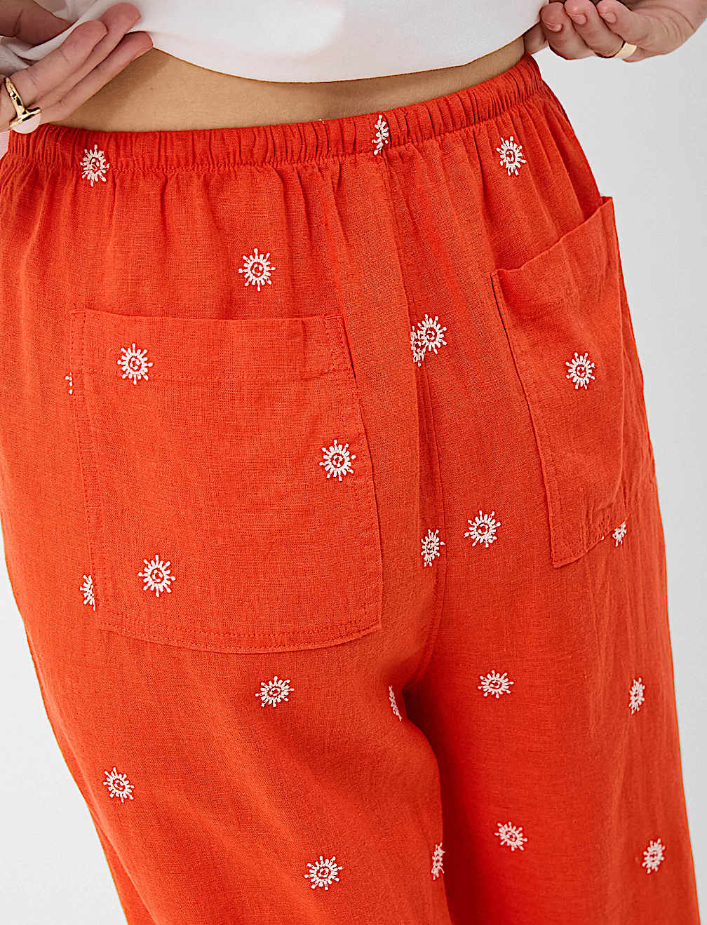 Linen-Rich Embroidered Beach Trousers