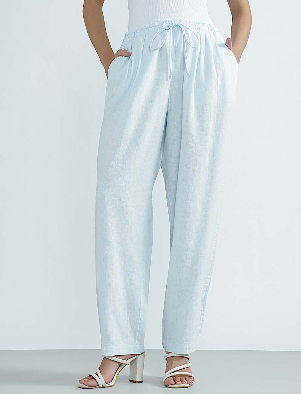 Linen Rich Plain Regular Fit Trousers