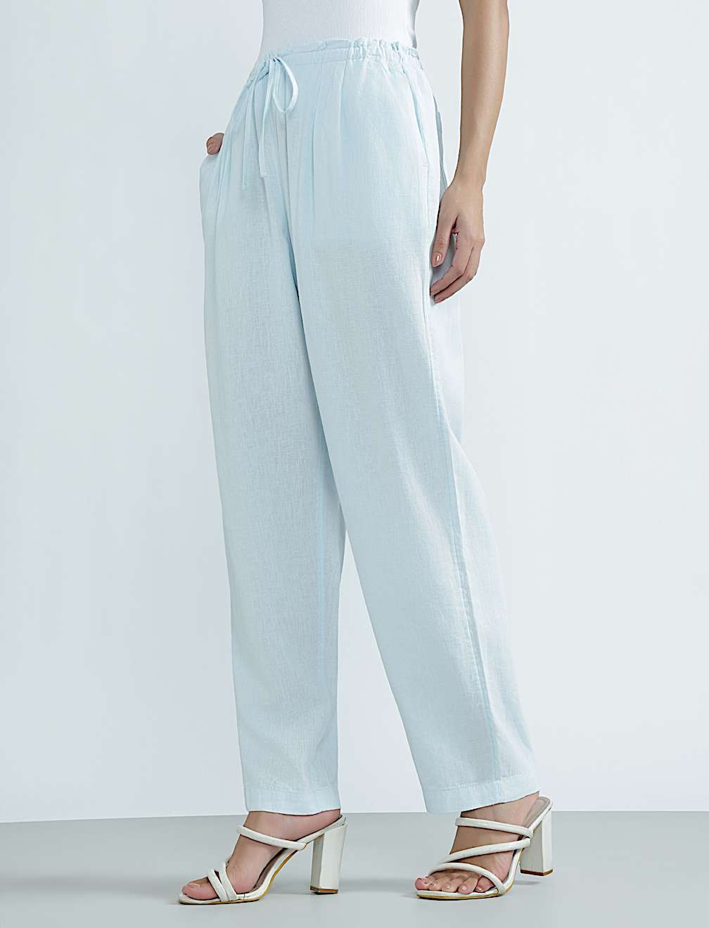 Linen Rich Plain Regular Fit Trousers