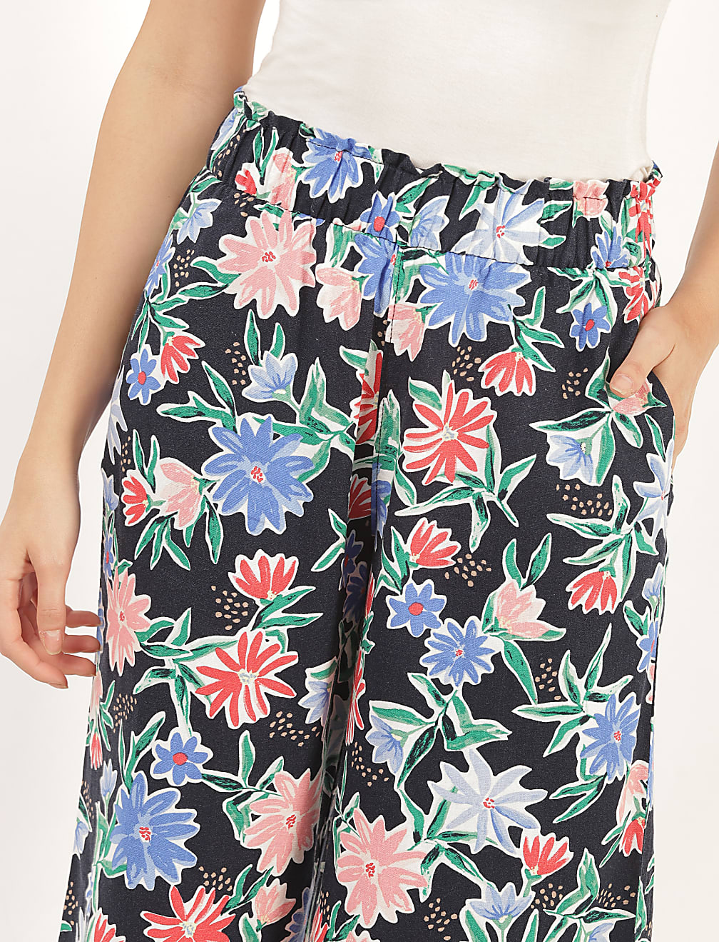 Flax Linen Mix Floral Regular Fit Trouser