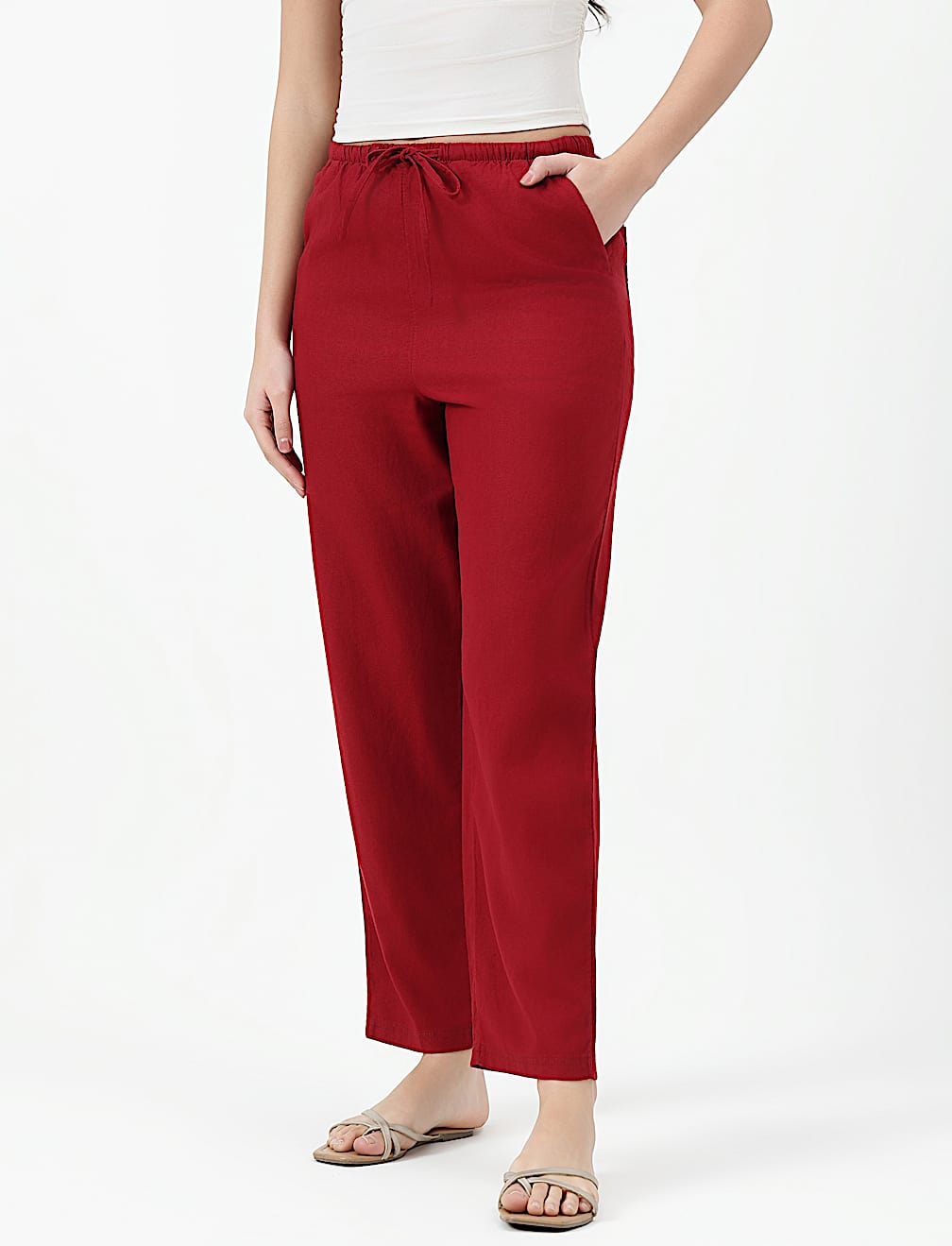 LINEN BLEND TAPERED ANKLE LENGTH TROUSER