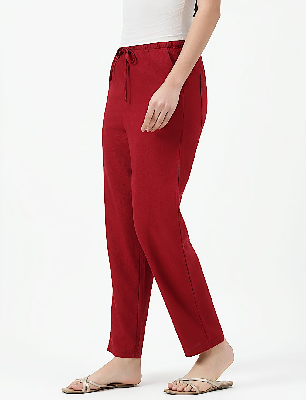 LINEN BLEND TAPERED ANKLE LENGTH TROUSER