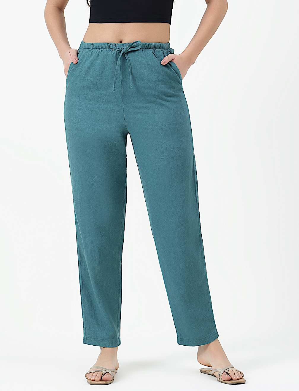LINEN BLEND TAPERED ANKLE LENGTH TROUSER