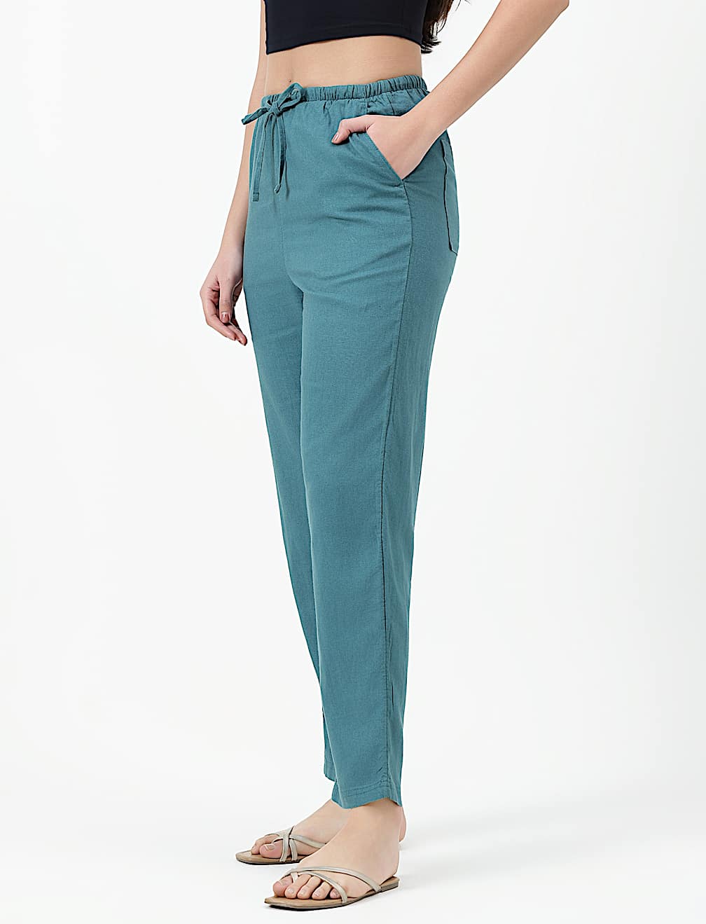 LINEN BLEND TAPERED ANKLE LENGTH TROUSER