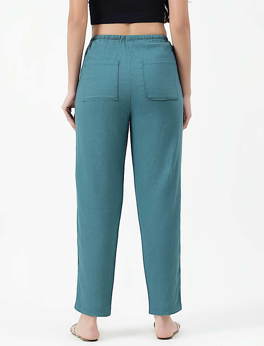 LINEN BLEND TAPERED ANKLE LENGTH TROUSER