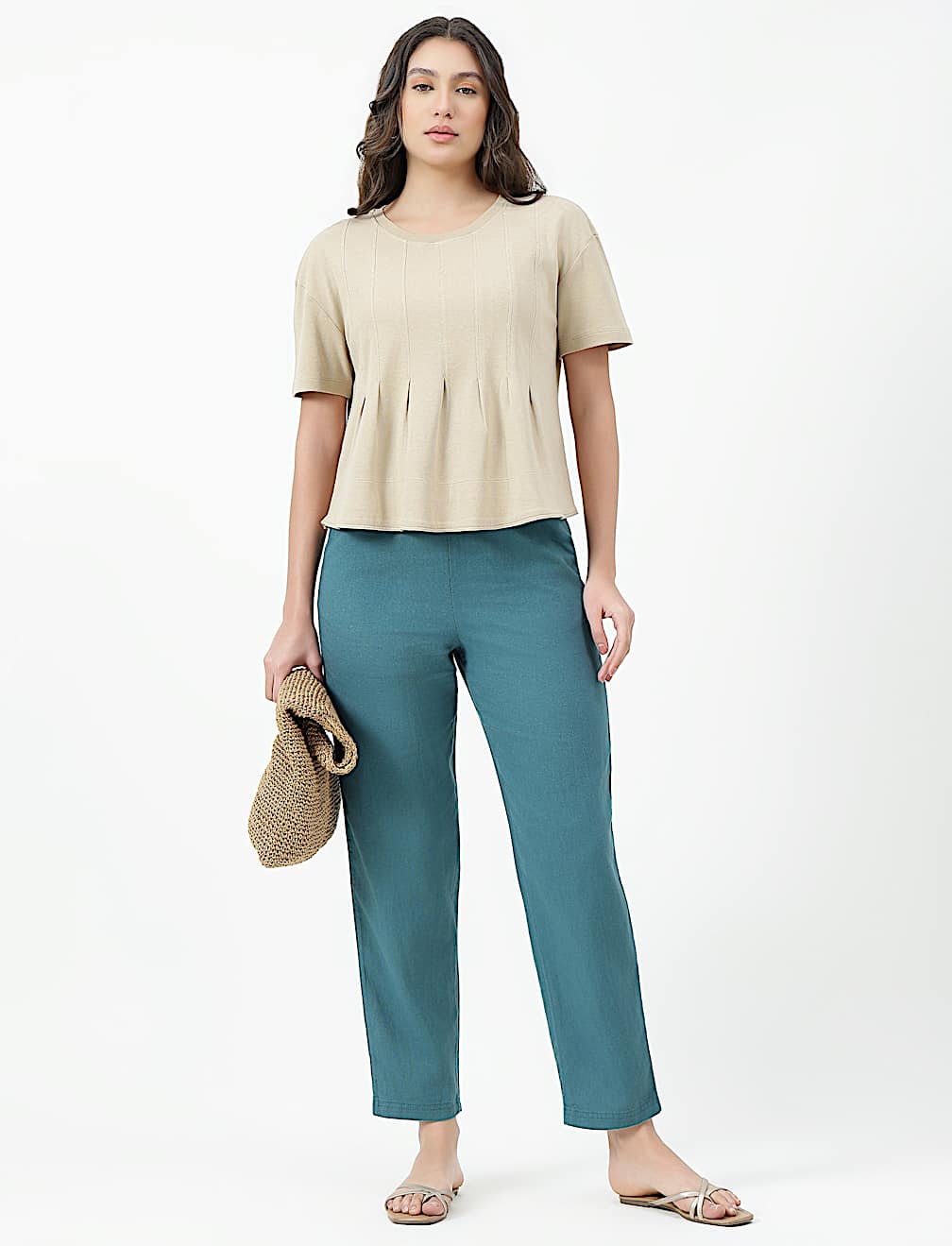 LINEN BLEND TAPERED ANKLE LENGTH TROUSER