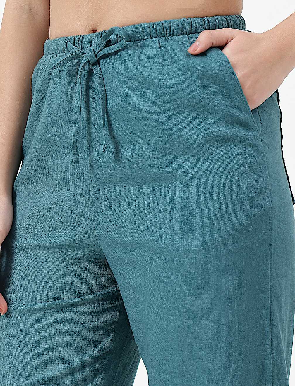 LINEN BLEND TAPERED ANKLE LENGTH TROUSER