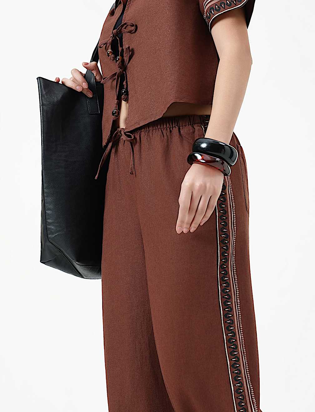 Linen Rich Plain Relaxed Fit Trousers