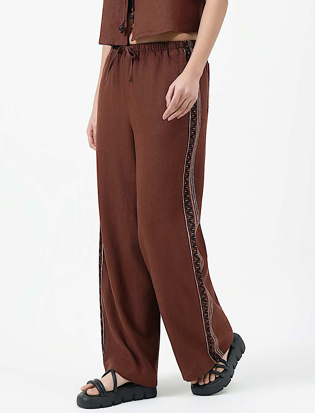 Linen Rich Plain Relaxed Fit Trousers