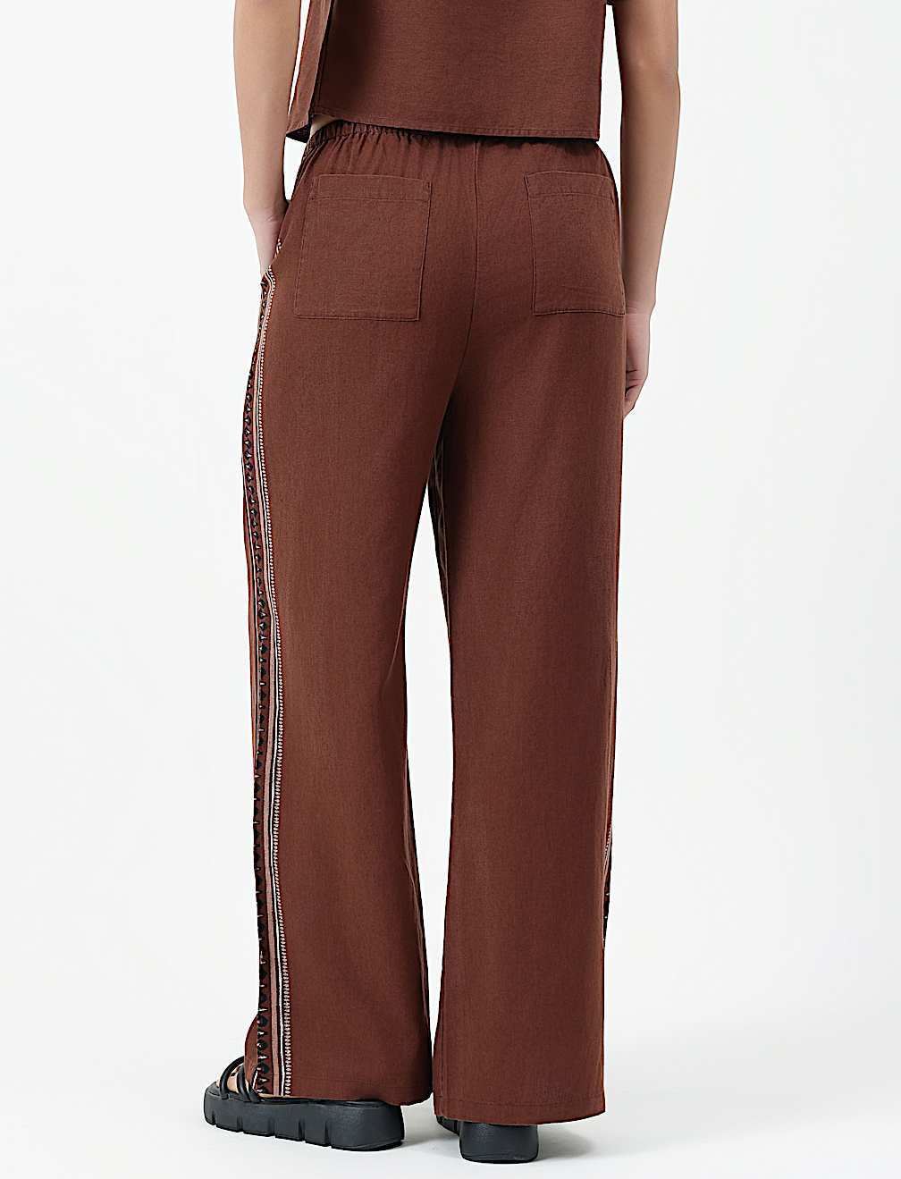 Linen Rich Plain Relaxed Fit Trousers