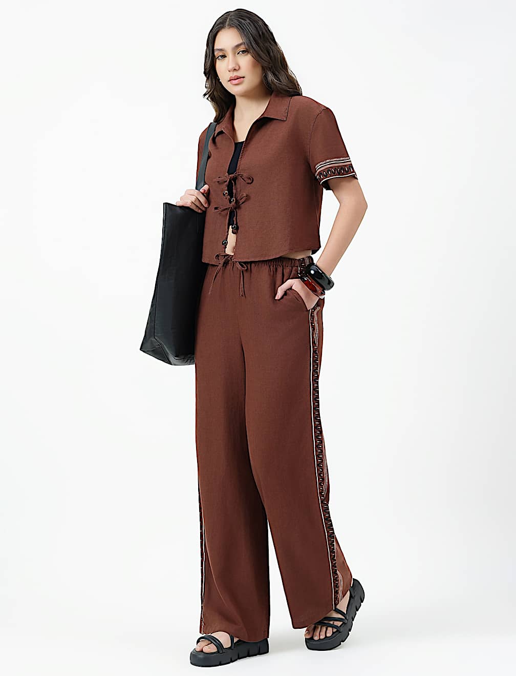 Linen Rich Plain Relaxed Fit Trousers