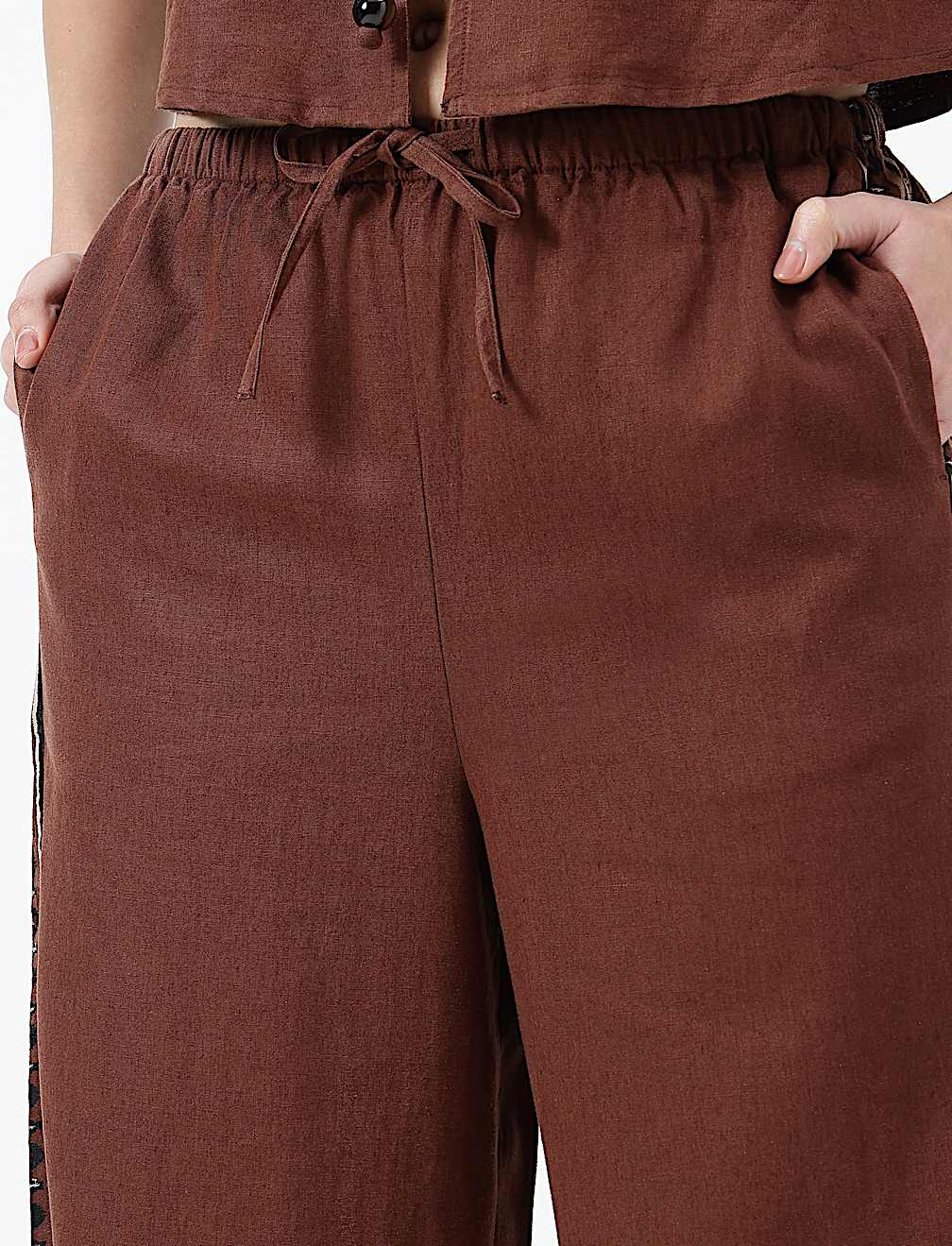 Linen Rich Plain Relaxed Fit Trousers
