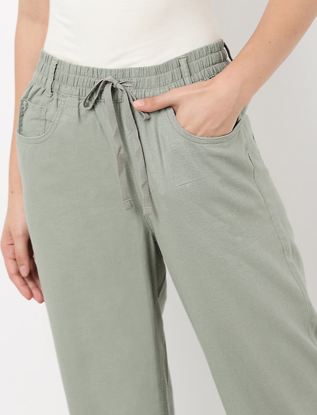 Linen Mix Plain Regular Fit Trouser