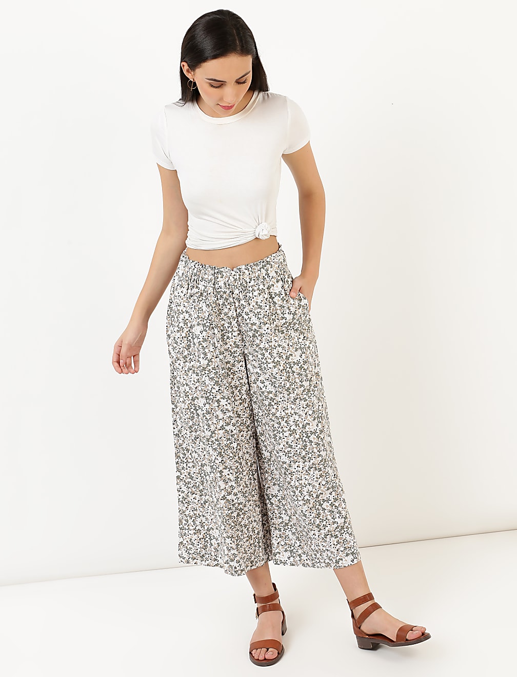 Linen Viscose Wide Cropped Pant