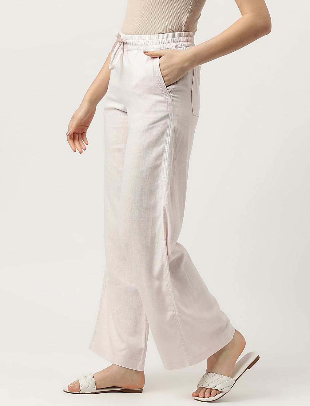 Linen Rich Wide Leg Trousers