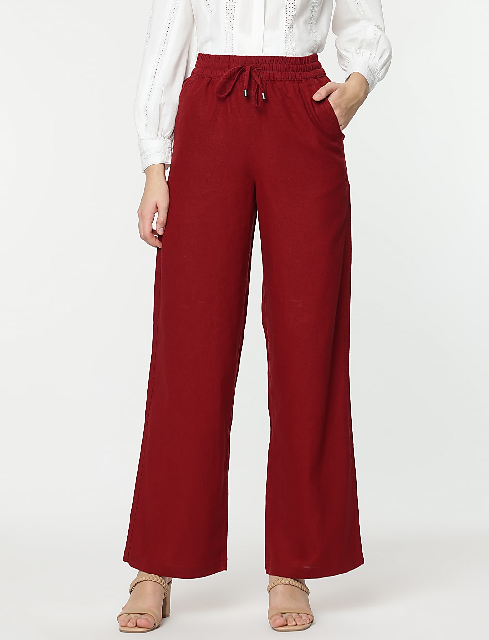 Linen Rich Wide Leg Trousers