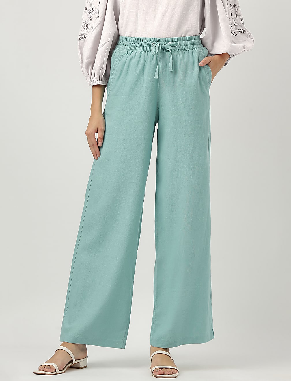 Linen Rich Wide Leg Trousers