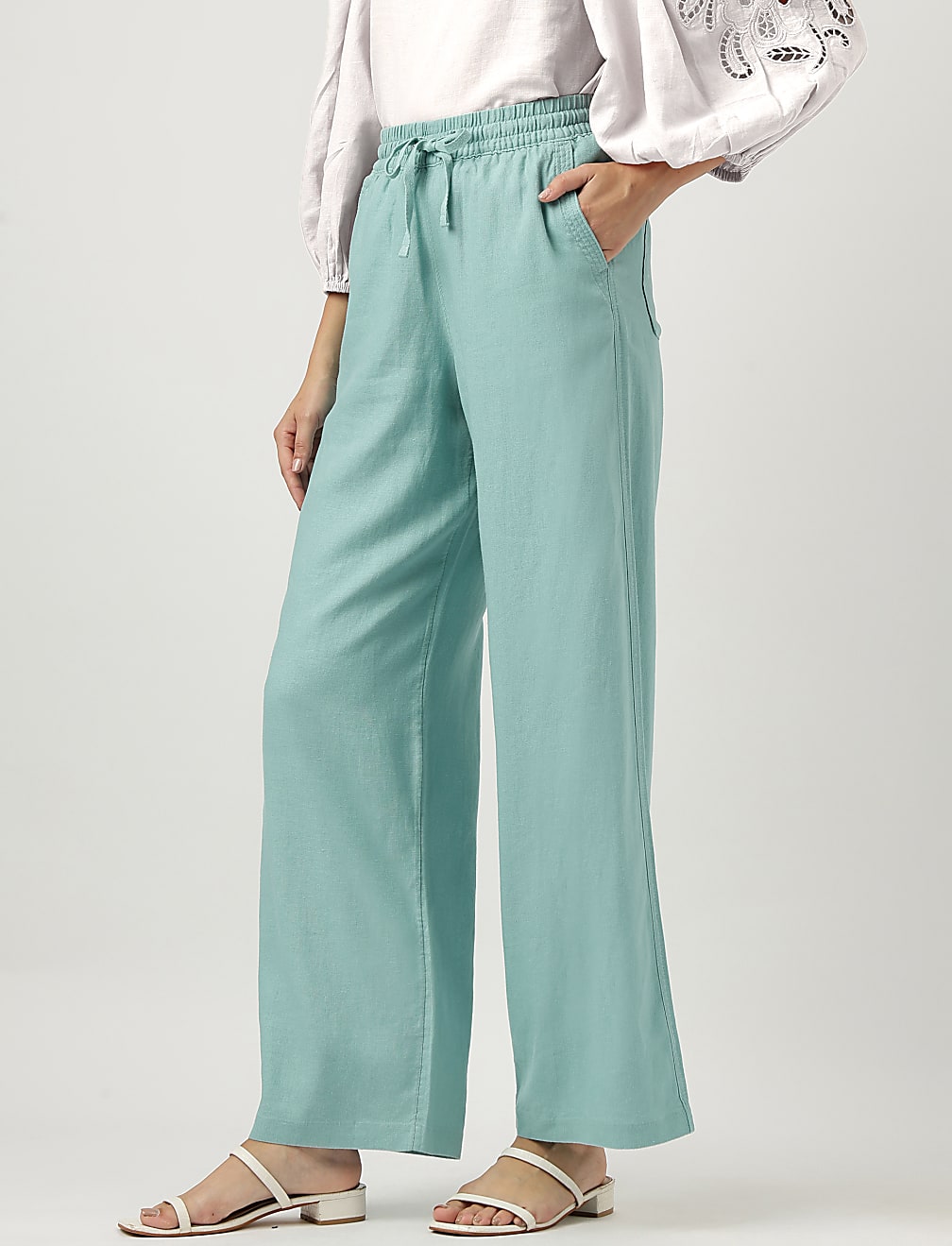 Linen Rich Wide Leg Trousers