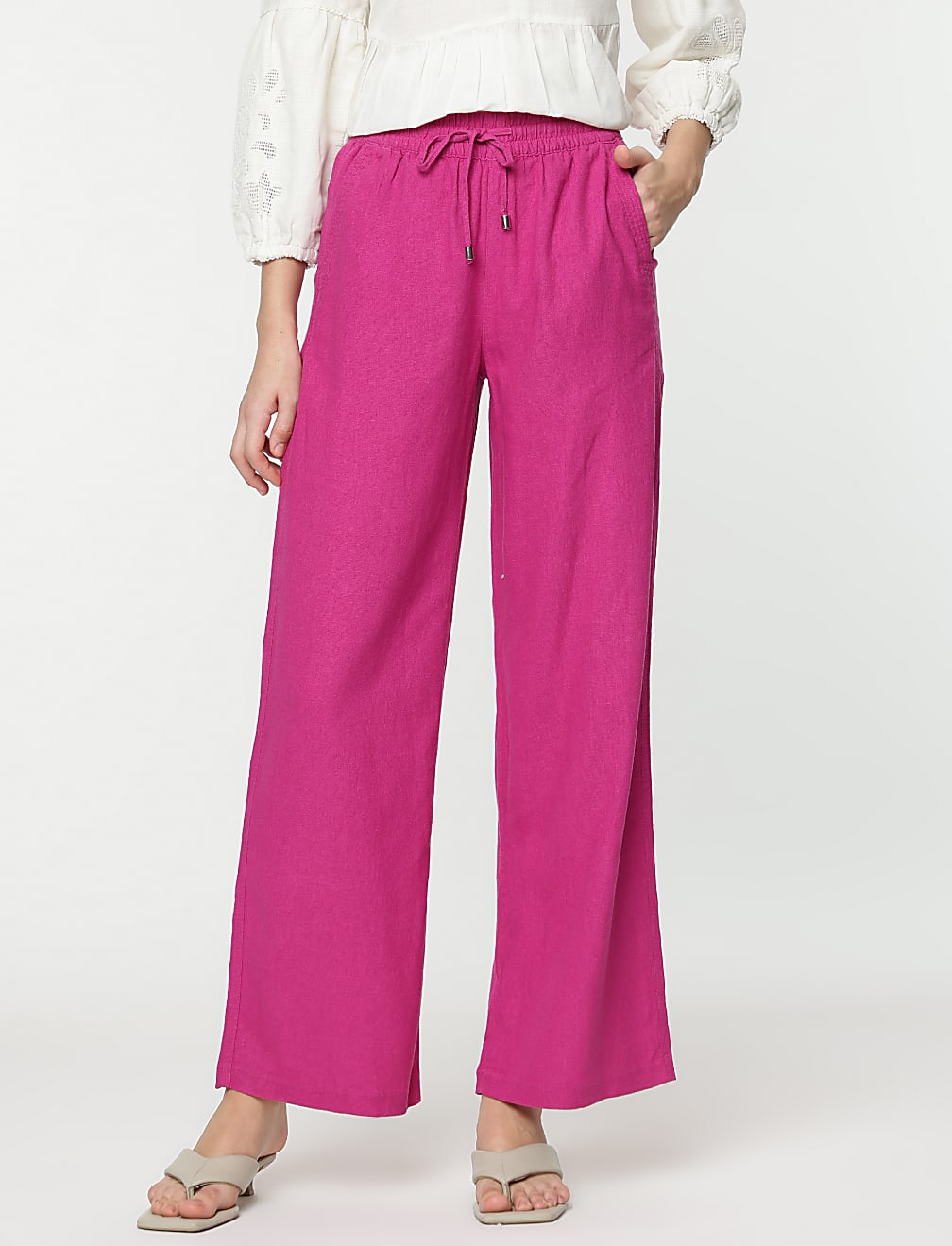 Linen Rich Wide Leg Trousers