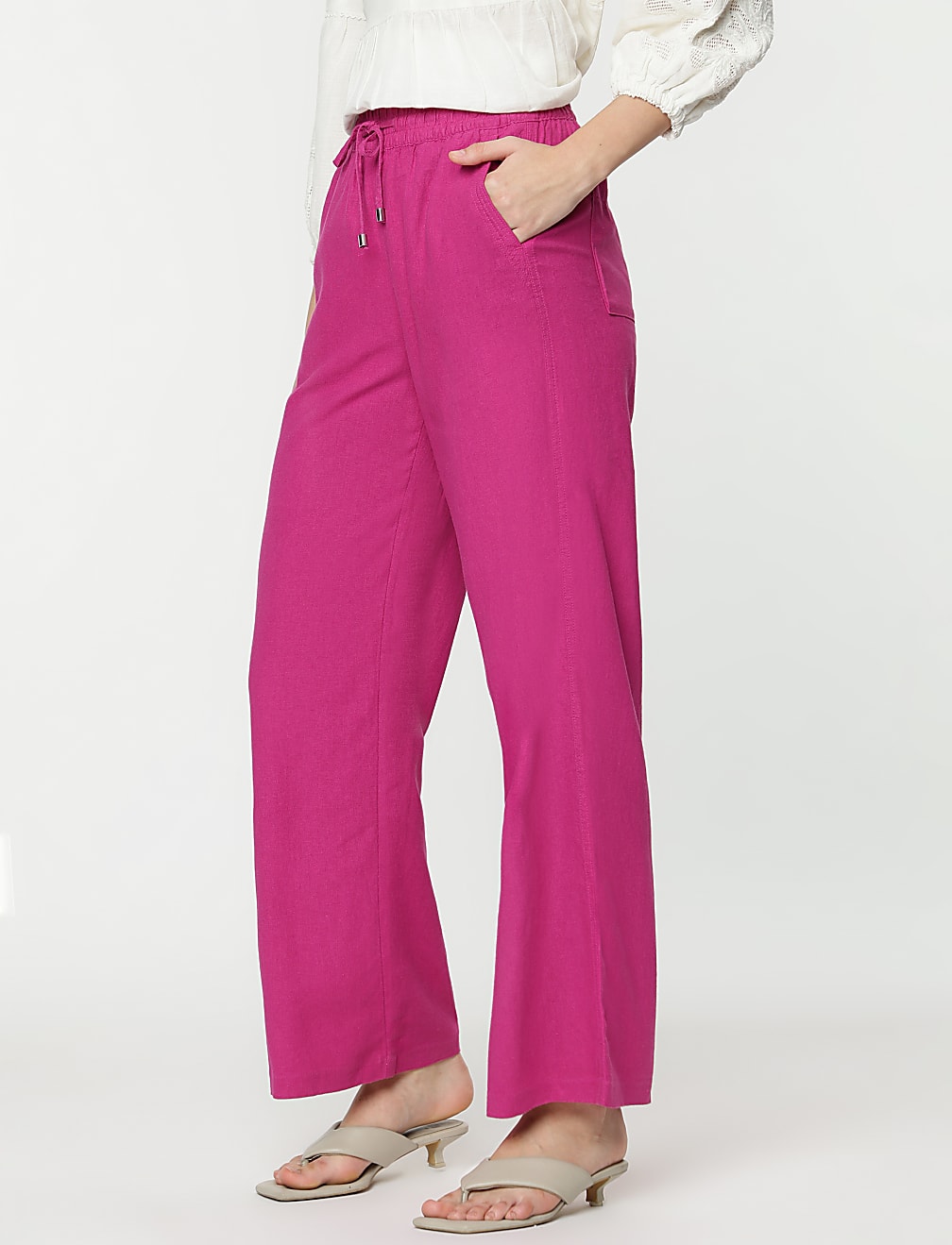 Linen Rich Wide Leg Trousers