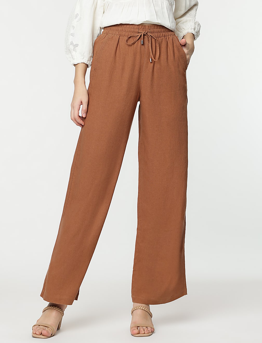 Linen Rich Wide Leg Trousers