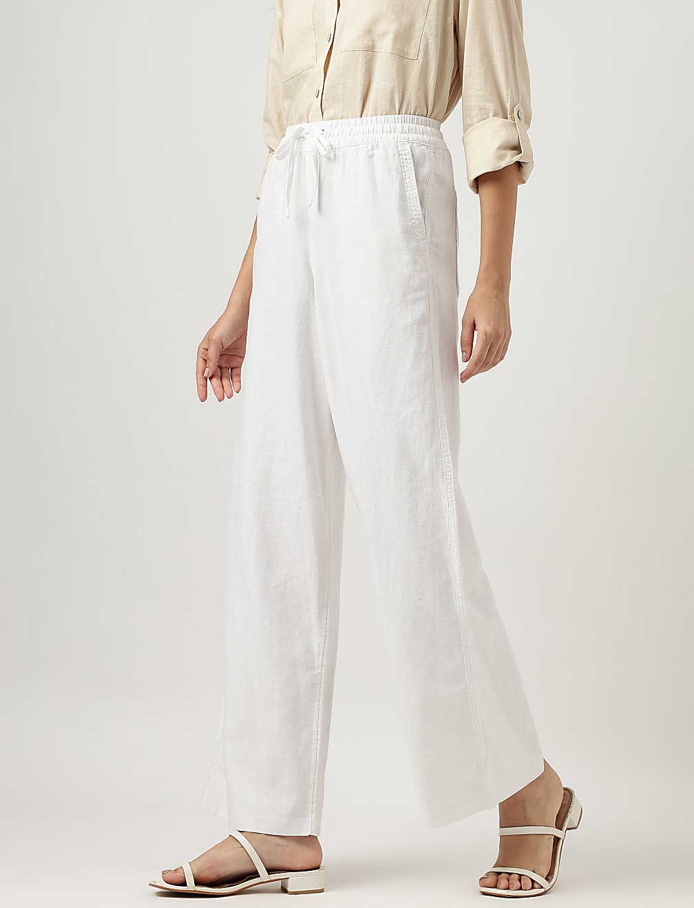 Linen Rich Wide Leg Trousers