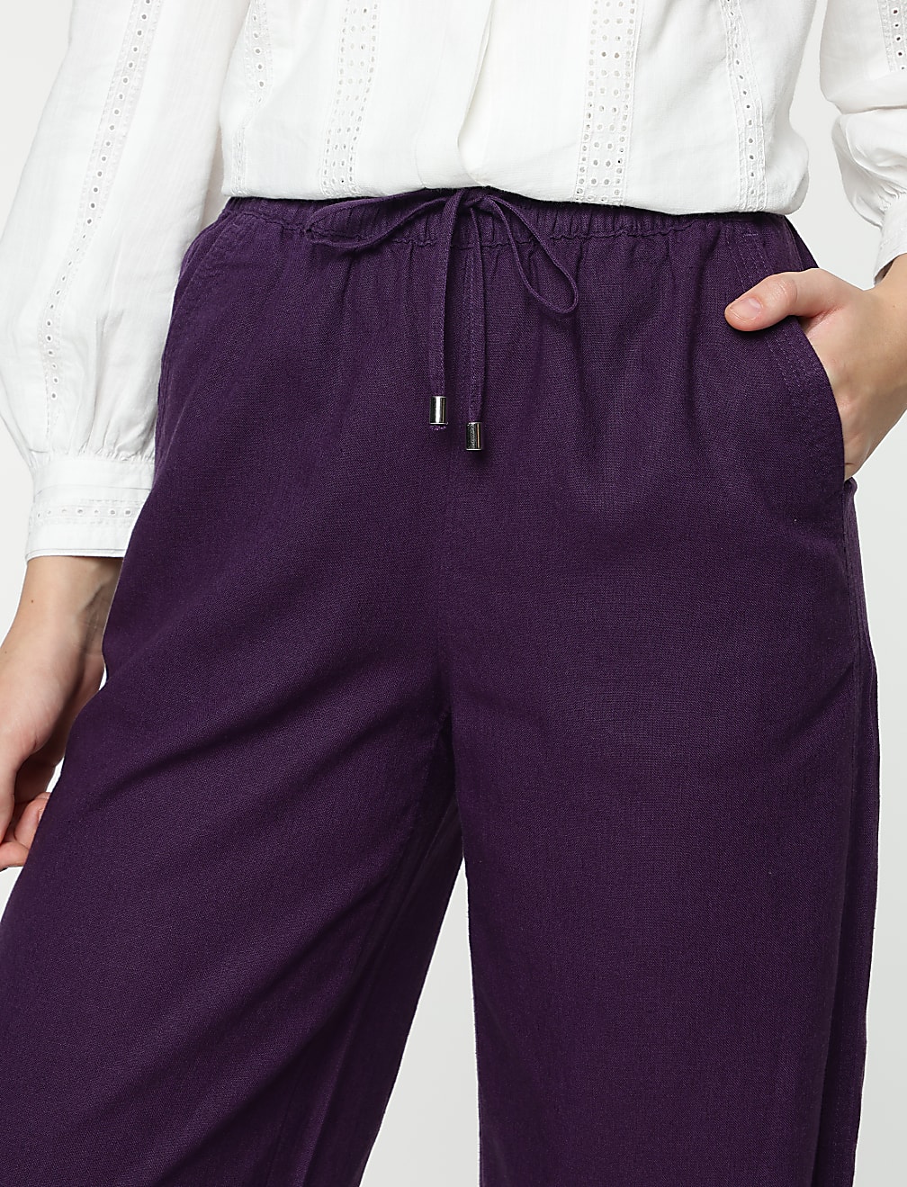 Linen Rich Wide Leg Trousers