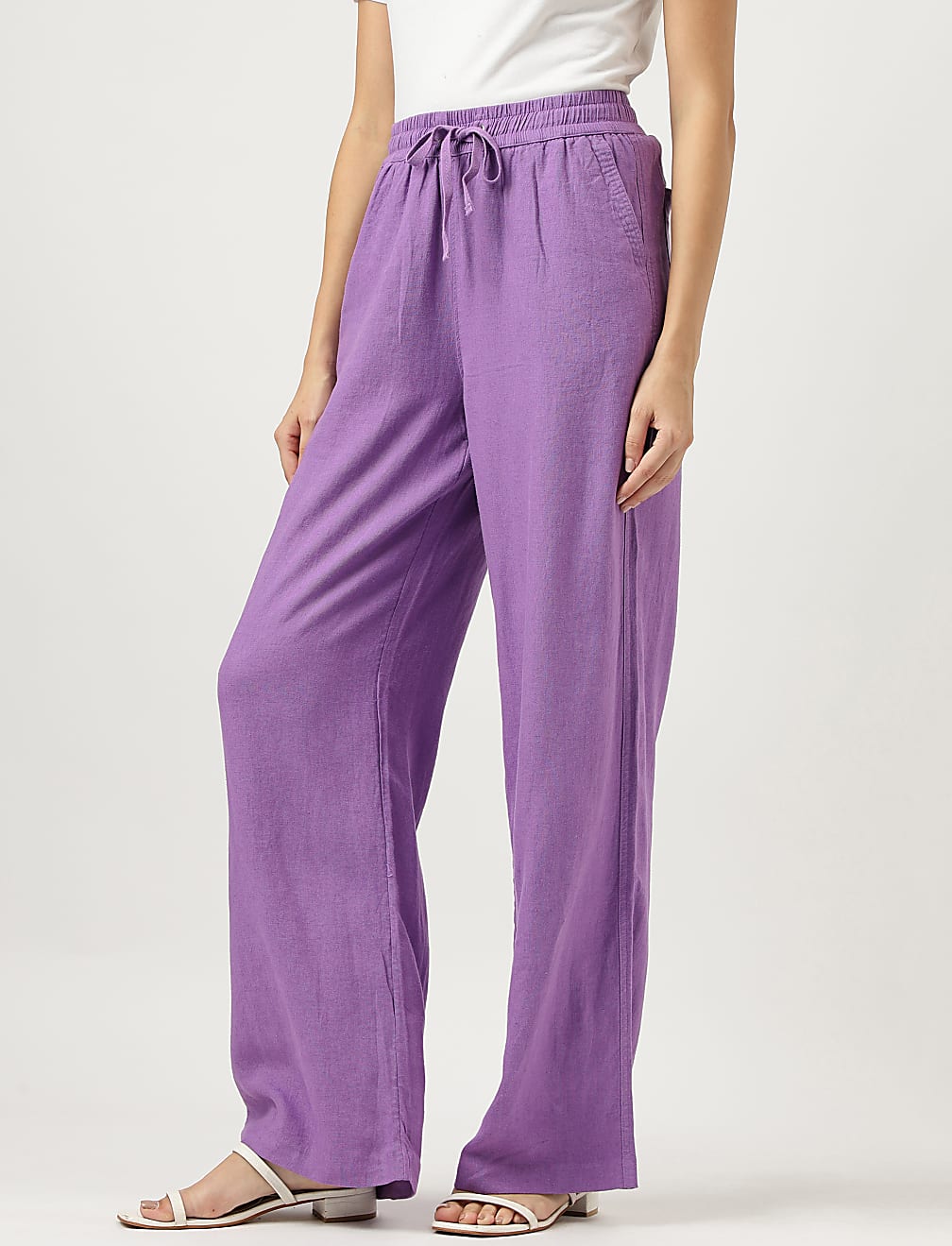 Linen Rich Wide Leg Trousers