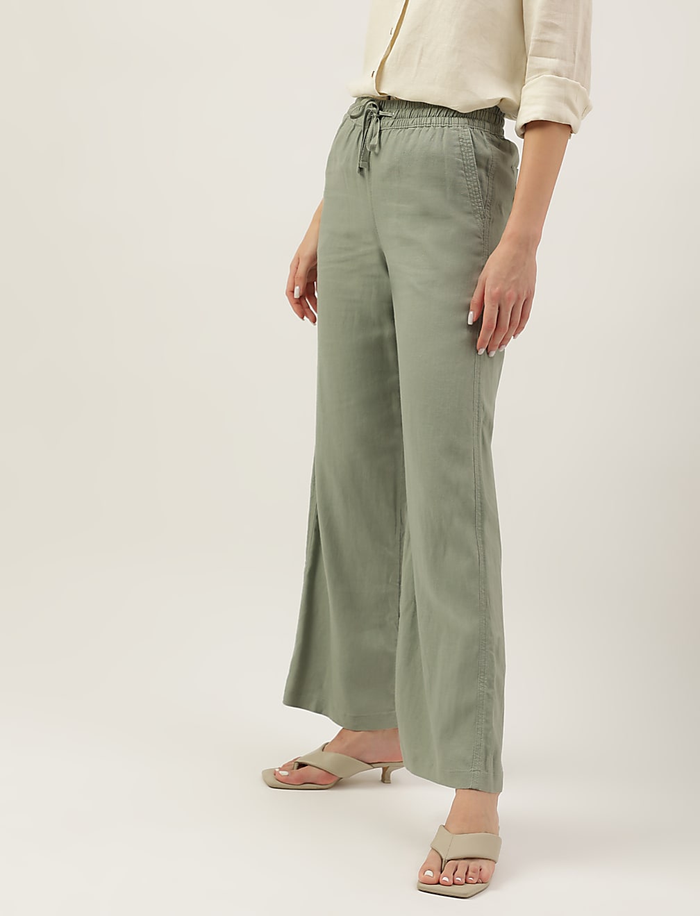 Linen Rich Wide Leg Trousers