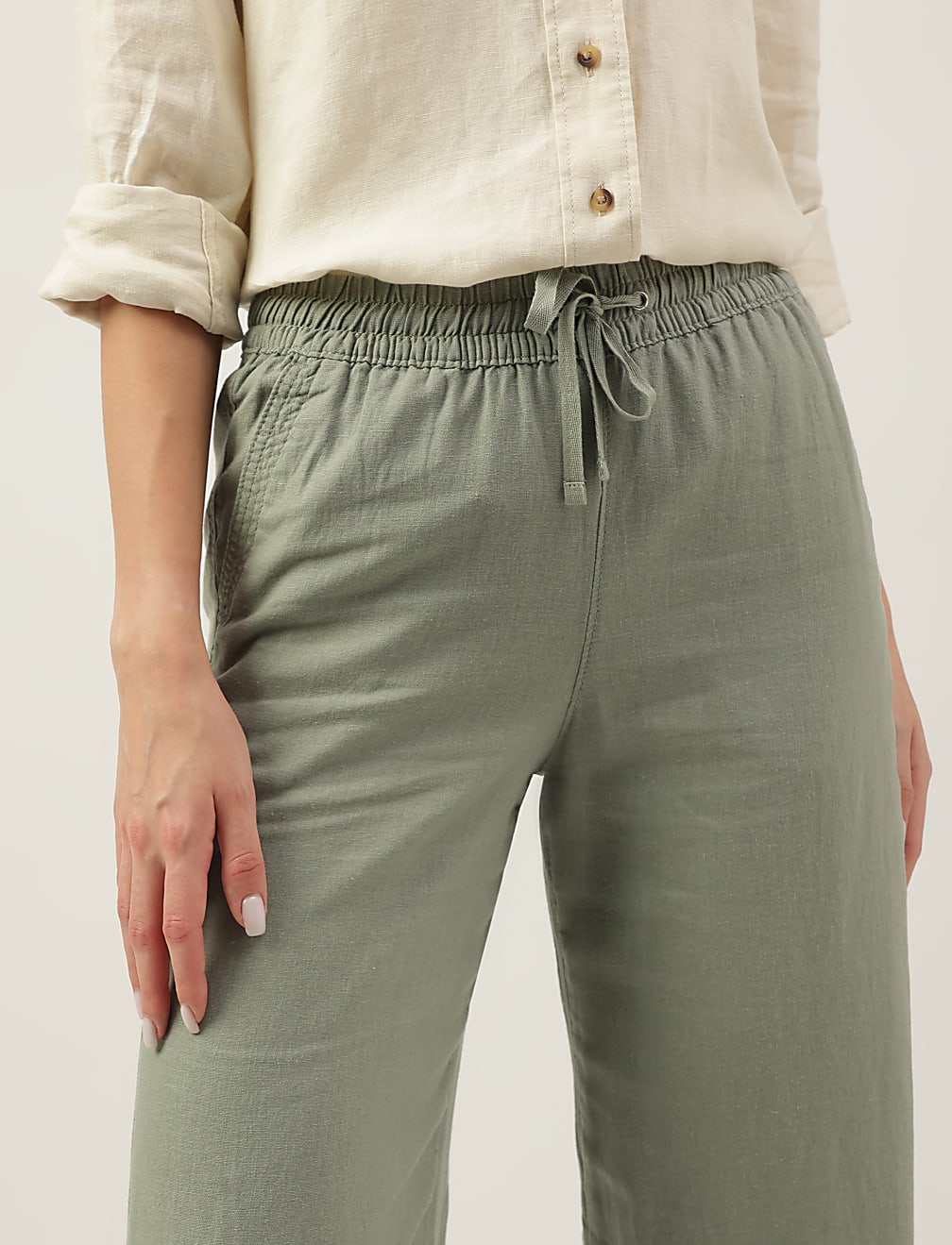 Linen Rich Wide Leg Trousers