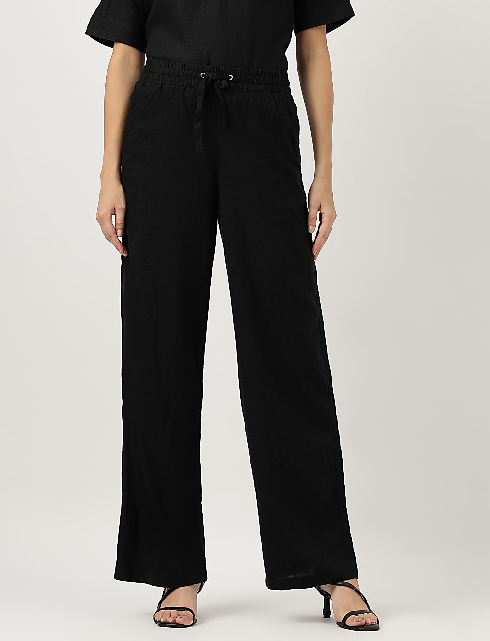 Linen Rich Wide Leg Trousers