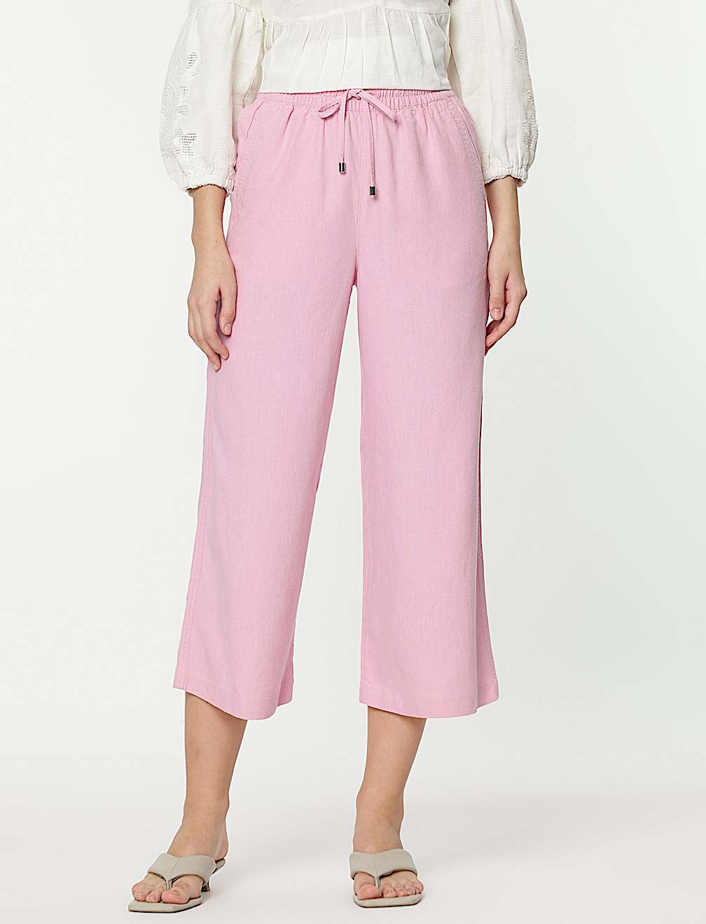 Linen Rich Wide Leg Trousers