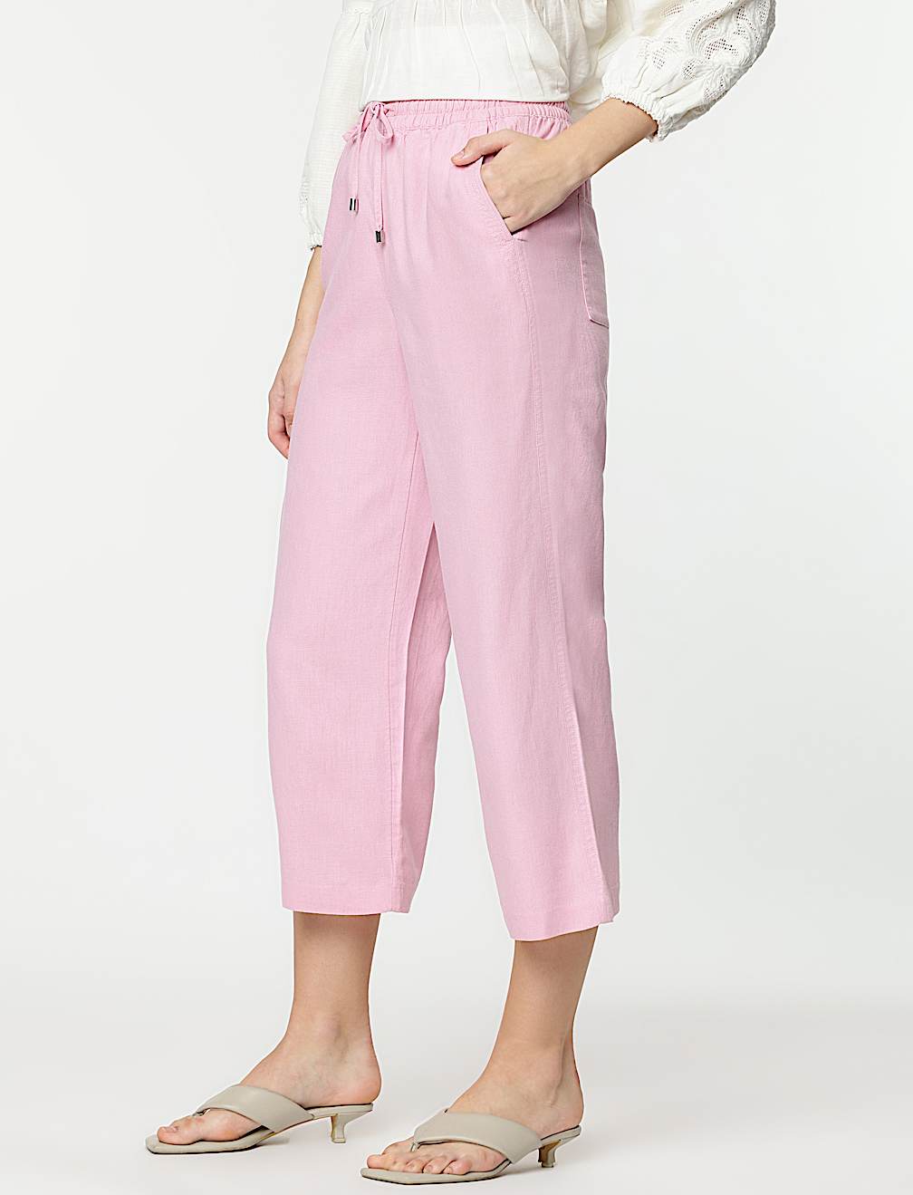 Linen Rich Wide Leg Trousers