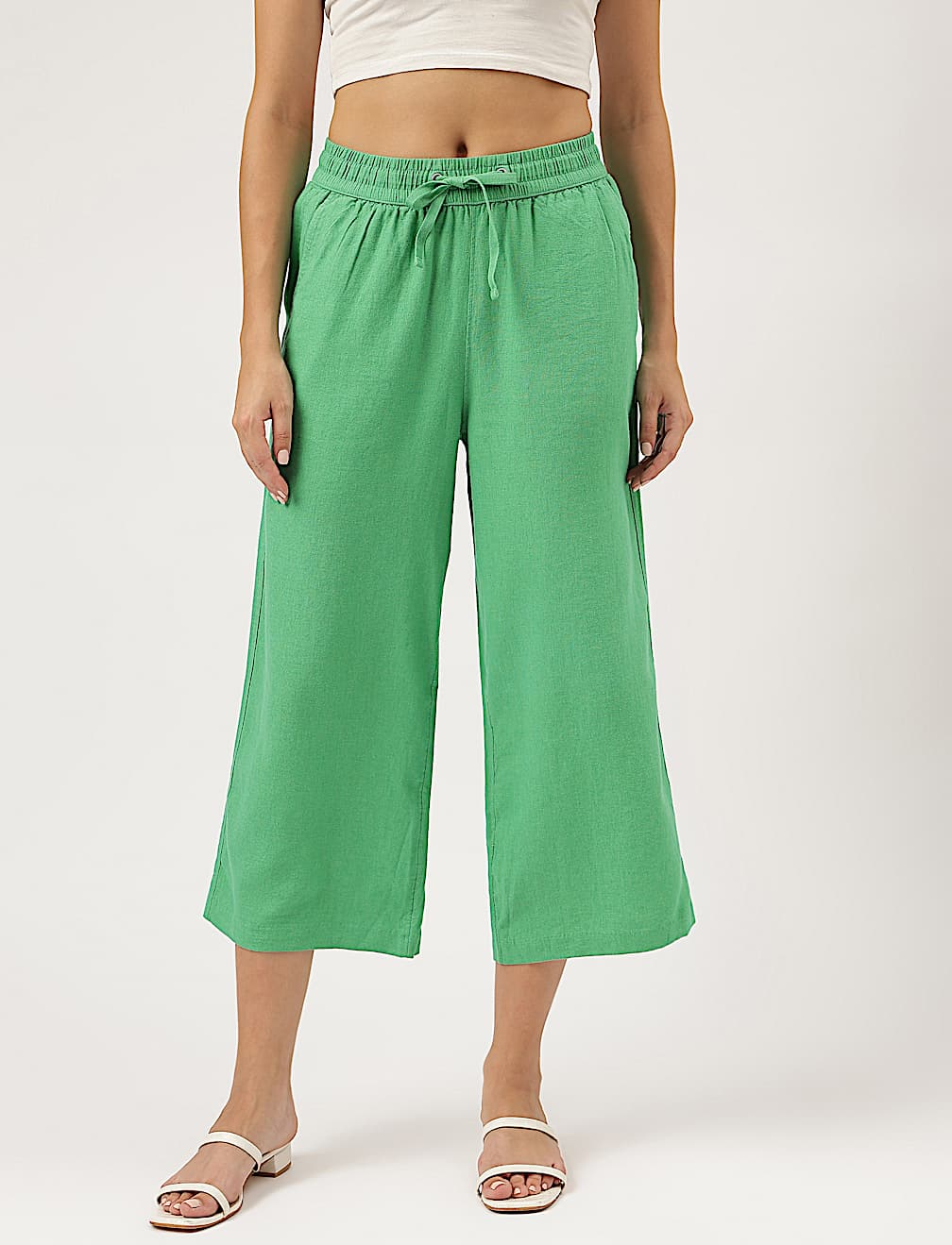 Linen Rich Wide Leg Trousers