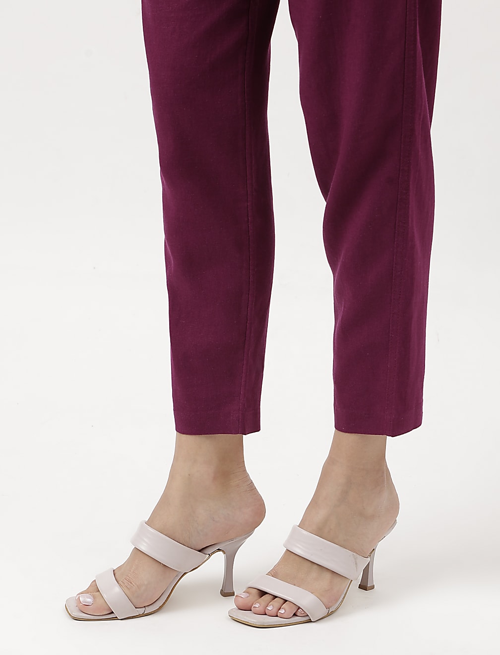 Linen Mix Plain Straight Leg Trousers