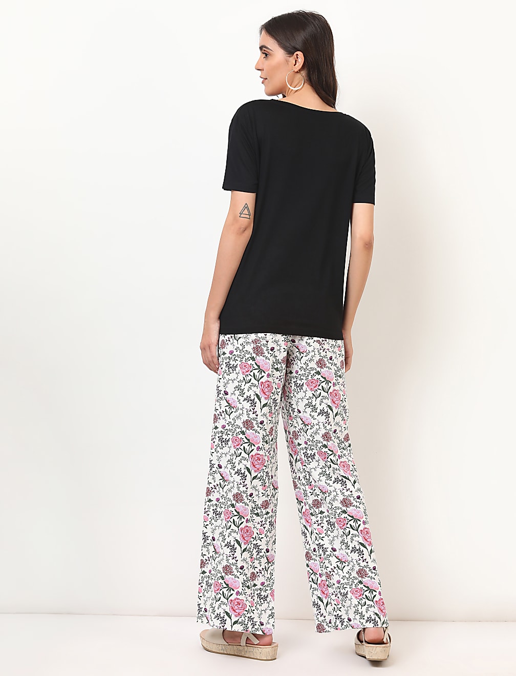 Flax Mix Floral Regular Fit Trousers